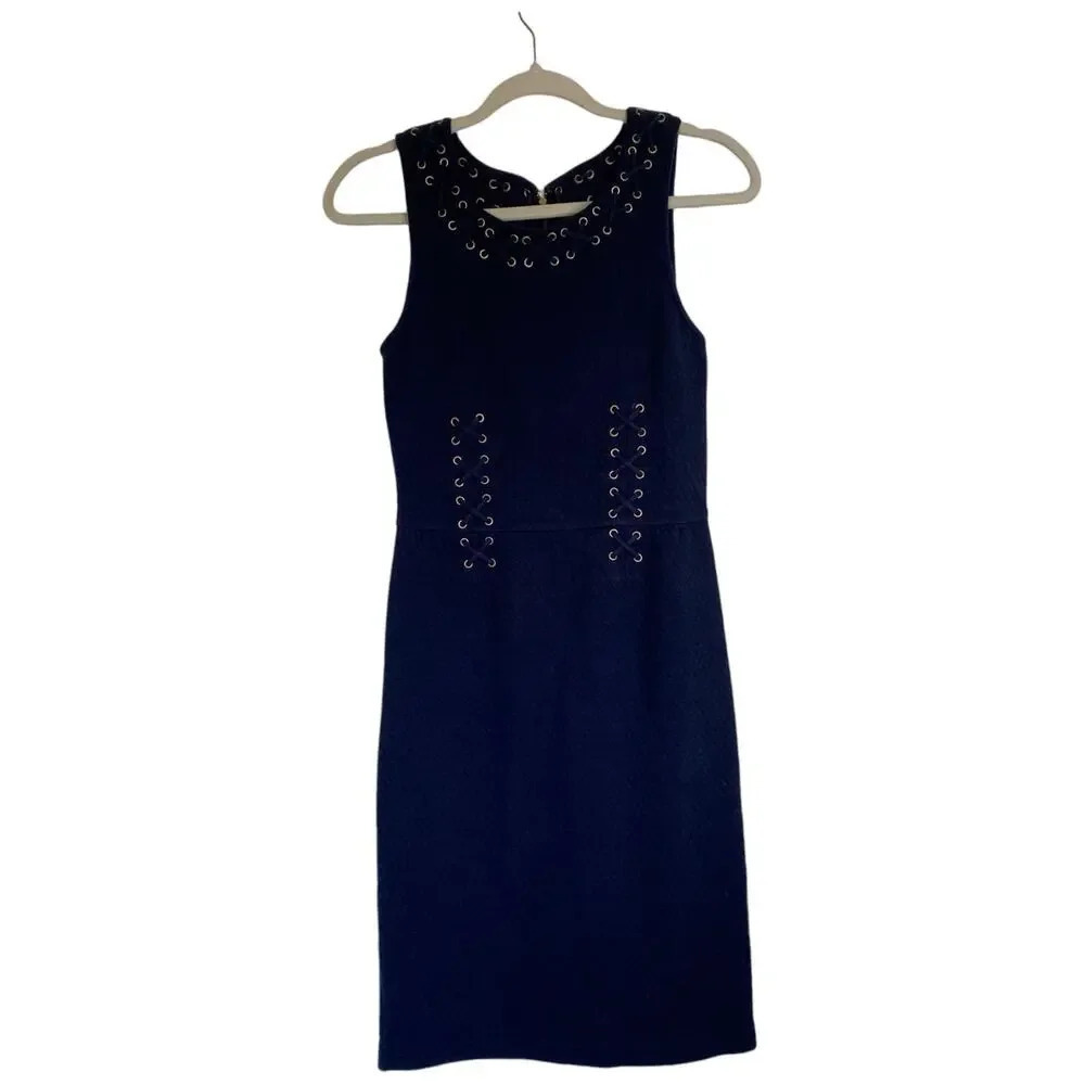 ANTHROPOLOGIE Leifnotes Navy Blue Corset Laced Dress Size XS Office
